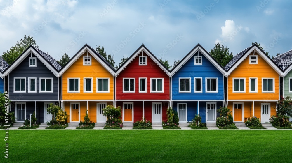 Colorful Row of Detailed Houses with Textures Colorful Row of Detailed Houses with Textures