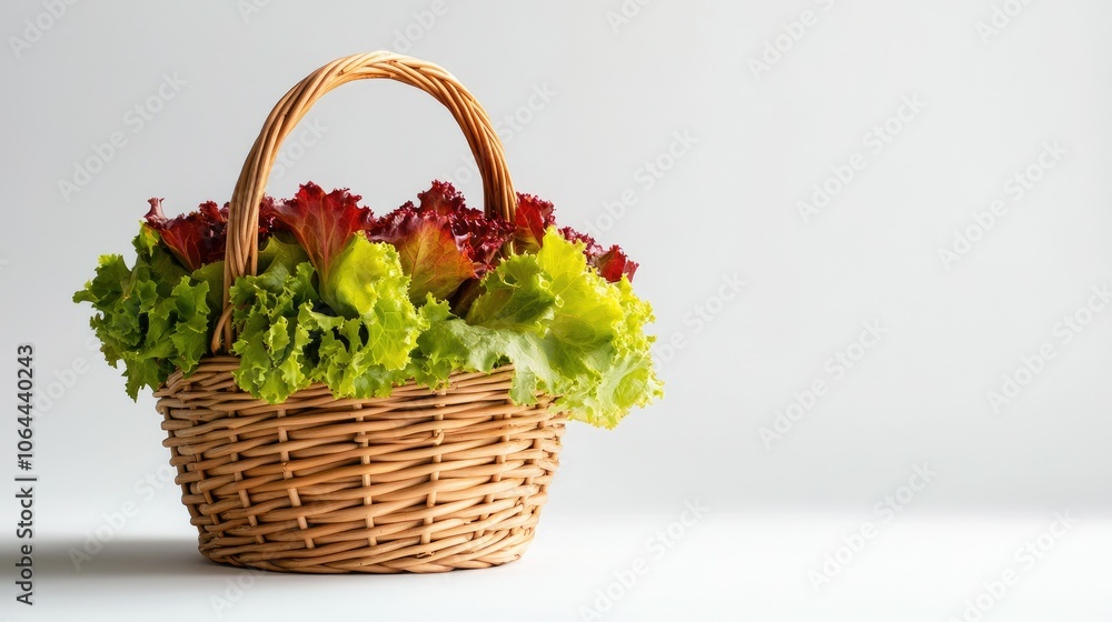 Fresh Green and Red Lettuce in Woven Basket Fresh Green and Red Lettuce in Woven Basket