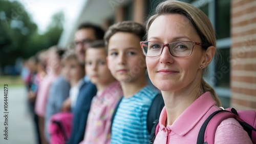 Group of parents waiting outside the school to pick up their children after a disease outbreak warning   parental concern, school health crisis