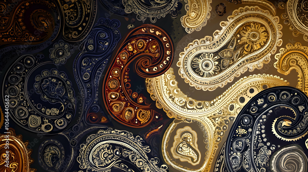 Obraz premium Abstract paisley pattern with brown, gold, and blue tones.