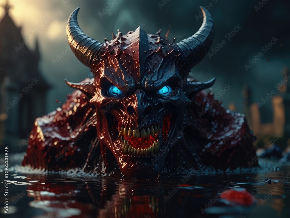 Obraz premium portrait of devil mask, dark style evil face,A portrait of a demon with a ram's head,abstract render of a Japanese mythical creature
