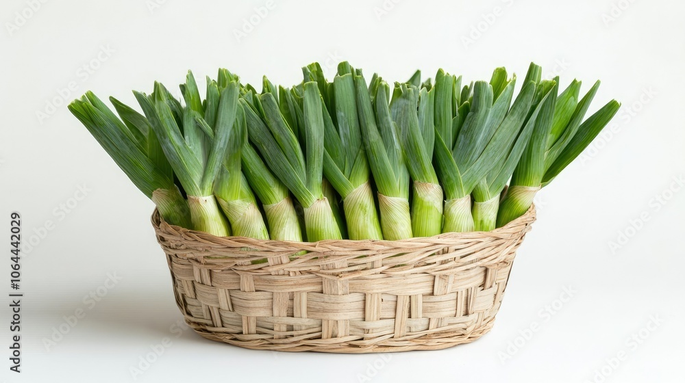 Fresh Green Leeks in a Basket Arrangement Fresh Green Leeks in a Basket Arrangement