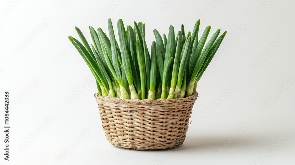 Fresh Green Onions in a Wicker Basket Fresh Green Onions in a Wicker Basket