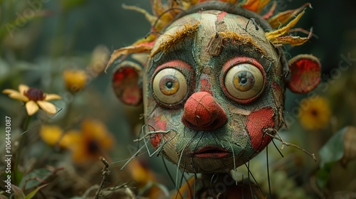 Close-up of a Creepy Handmade Doll with Big Eyes