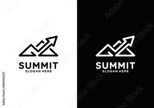 M A or Mountain and financial arrow logo design template. Mountain shape brand, icon, badge or label. Vector	