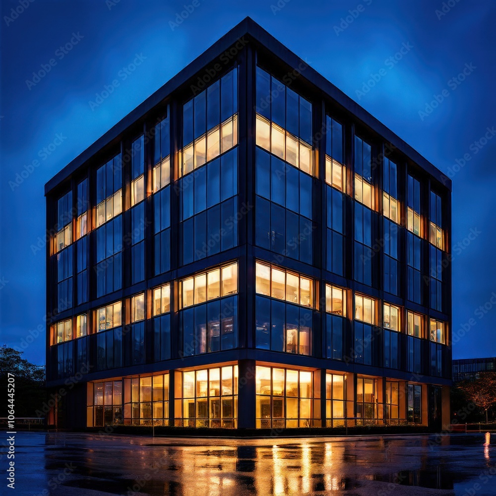 Fototapeta premium the AI Image Generator, Modern Office Buildings at Dusk