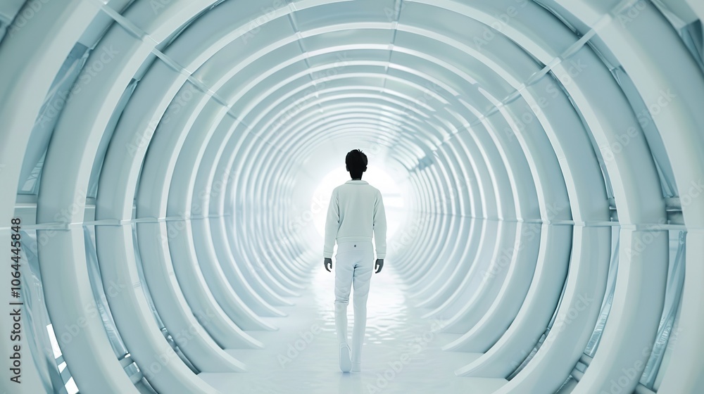 Naklejka premium White Futuristic Tunnel 3D Rendering Background - a stunning and immersive visual. The white futuristic tunnel with 3D rendering creates an enchanting and captivating scene.
