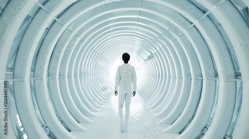 Fototapeta Naklejka Na Ścianę i Meble -  White Futuristic Tunnel 3D Rendering Background - a stunning and immersive visual. The white futuristic tunnel with 3D rendering creates an enchanting and captivating scene.