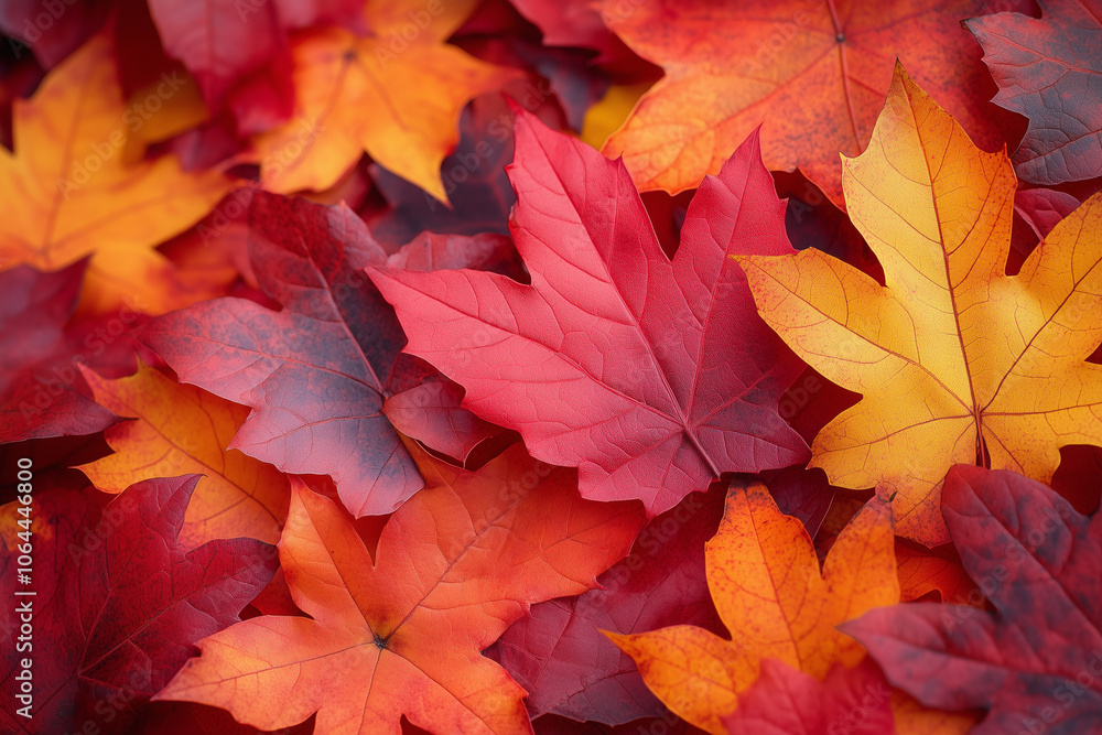 Closeup photo of a pile of fallen maple leaves in bright shades of red orange and yellow during autumn background image Closeup photo of a pile of fallen maple leaves in bright shades of red orange and yellow during autumn background image