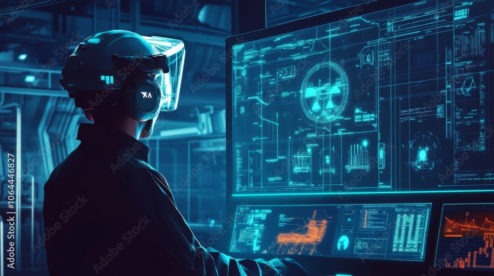 Man Exploring Digital Data Stream in Futuristic Virtual Environment
Man Exploring Digital Data Stream in Futuristic Virtual Environment