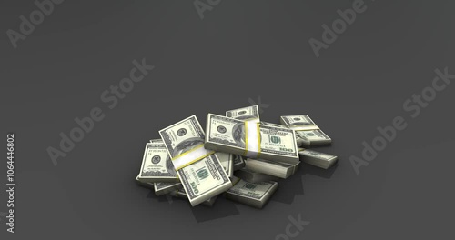 Us dollar bill bank note Falling  droop on floor black backround, 4k animation footage 3d rendering