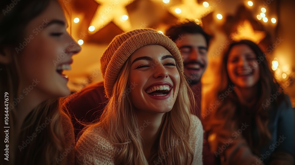 Joyful Friends Sharing Laughter in a Cozy Setting Joyful Friends Sharing Laughter in a Cozy Setting