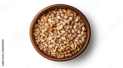 Sesame Seeds in Wooden Bowl on White Background