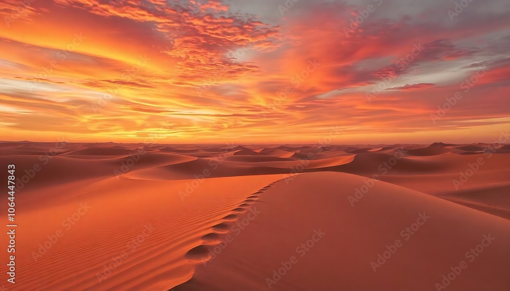 Desert Sunset Landscape with Footprints, Desert Sunset Landscape with Footprints,