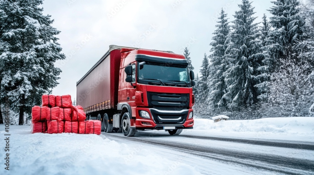 Truck in Winter Landscape with Seasonal Transport Truck in Winter Landscape with Seasonal Transport