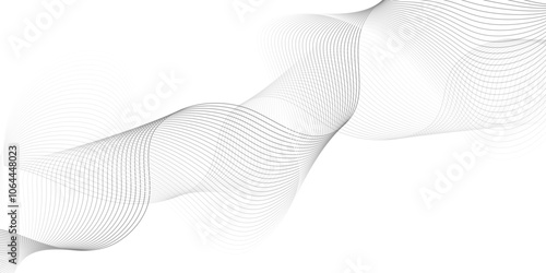 White wave curve lines banner background design. Abstract soft wave lines dynamic flowing gray light isolated background. Vector Illustration of the gray pattern of lines. Black stripes on white .	
