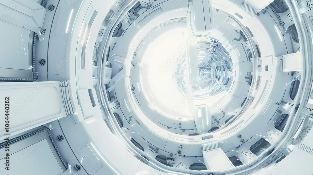 Fototapeta premium White Futuristic Tunnel 3D Rendering Background - a stunning and immersive visual. The white futuristic tunnel with 3D rendering creates an enchanting and captivating scene.