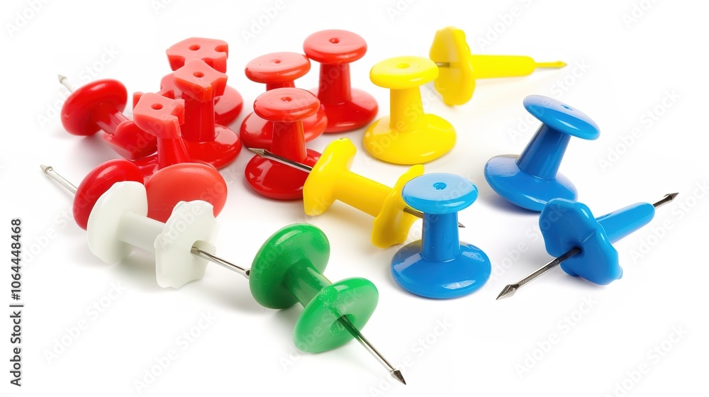 A pushpin stationery on a white background presents a neat and useful item. A simple yet practical object that can be used for various purposes. A pushpin stationery on a white background presents a neat and useful item. A simple yet practical object that can be used for various purposes.