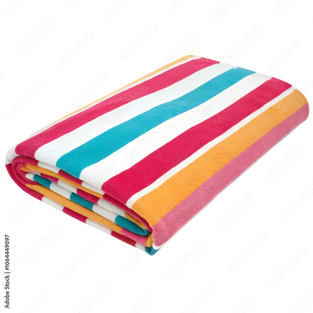Fototapeta premium Vibrant beach towel with bold stripes, folded neatly, isolated on a transparent background