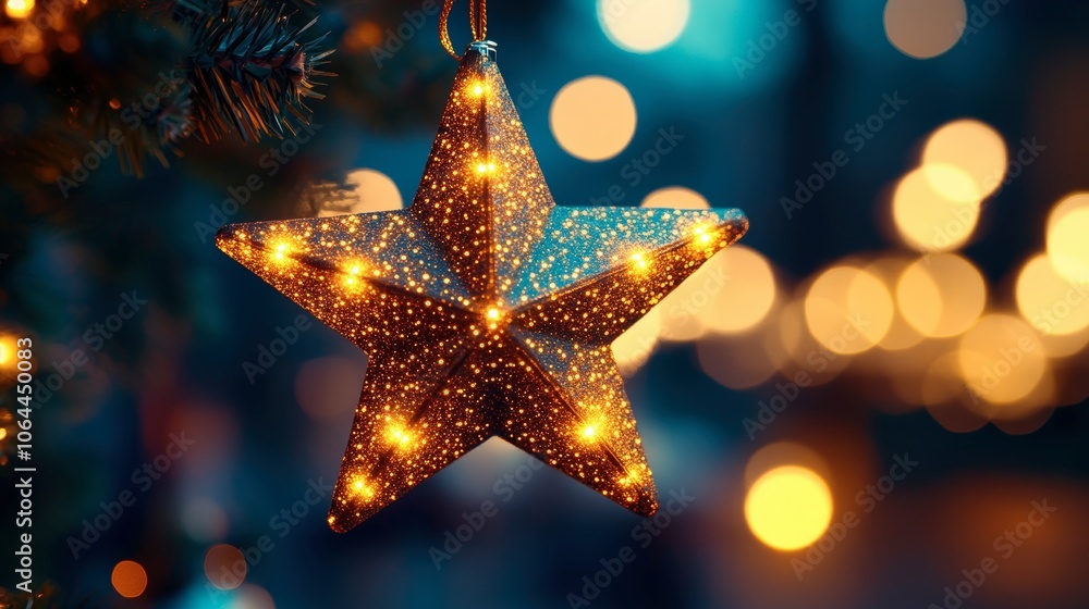 Glowing Star Ornament with Bokeh Background Glowing Star Ornament with Bokeh Background