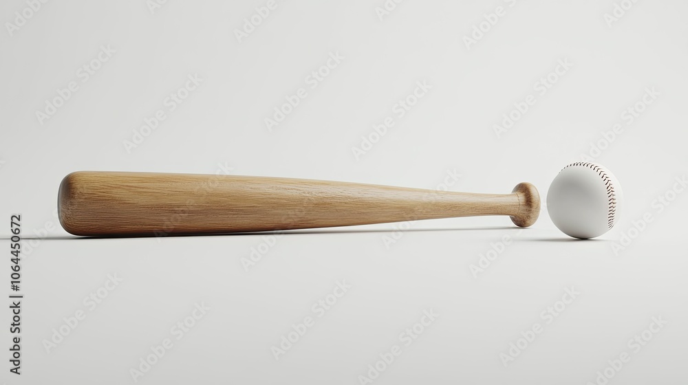 Wooden Bat and Baseball on White Background Wooden Bat and Baseball on White Background