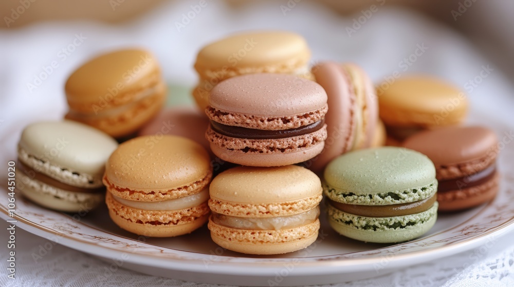 Assorted Pastel Macarons on Plate Assorted Pastel Macarons on Plate