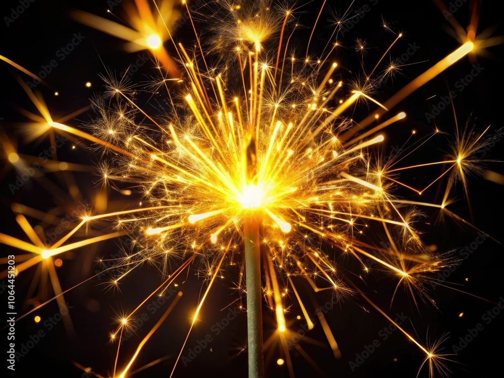 Naklejka premium Bright Sparkler on Black Background for New Year and Christmas Celebrations
