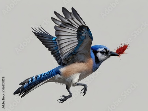 3d Illustration of a Cute single Mourning blue jay  logo on white backgground photo