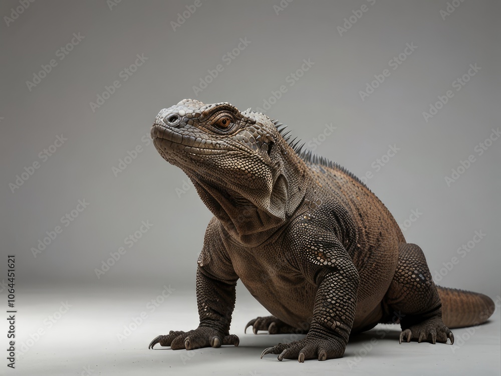 Obraz premium portrait of a iguana,island land iguana,tyrannosaurus rex skeleton,iguana on a rock