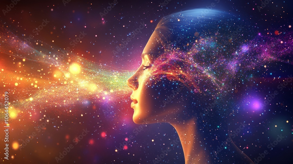 Woman Surrounded by Cosmic Lights Starry Galaxy Abstract Dreamscape Spiritual Energy I Woman Surrounded by Cosmic Lights Starry Galaxy Abstract Dreamscape Spiritual Energy I
