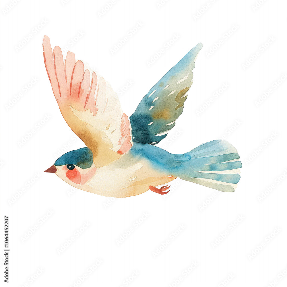 Obraz premium Watercolor Bird Flying Cartoon Cute Simple Y2 Illustration