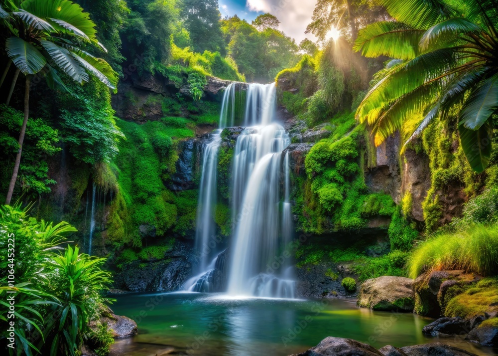 Fototapeta premium Captivating Candid Photography of Stunning Hawaii Waterfalls in Lush Greenery