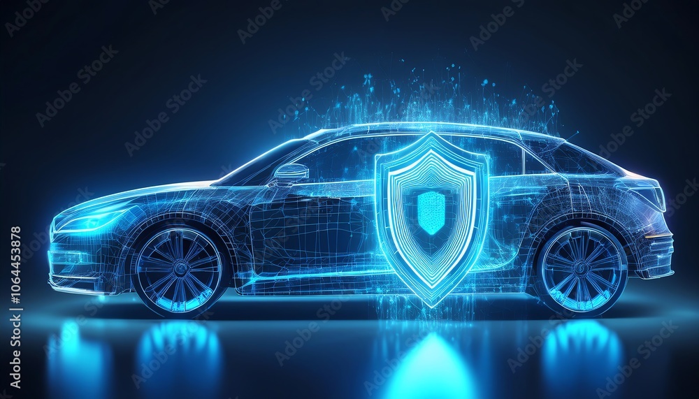 A futuristic car design surrounded by a glowing shield symbolizing advanced security and technology. A futuristic car design surrounded by a glowing shield symbolizing advanced security and technology.