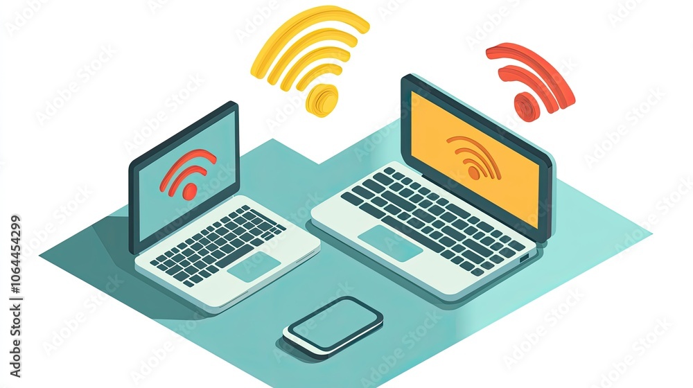 Modern Digital Devices with WiFi Signal Icons Modern Digital Devices with WiFi Signal Icons