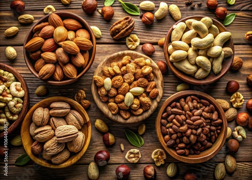 Captivating low-light photography of assorted nuts in natural settings, showcasing rich textures and vibrant colors, ideal for culinary and health-centric content featuring almonds, walnuts, and more.