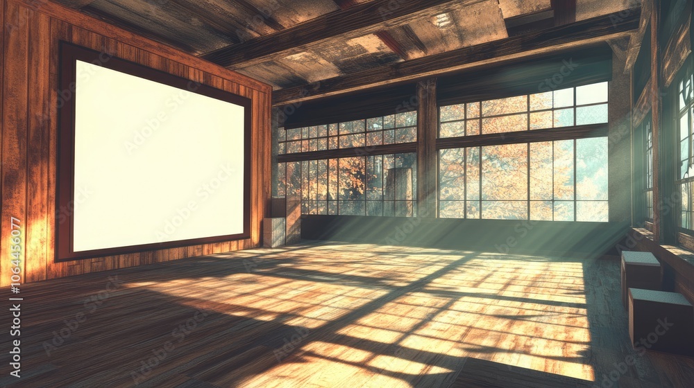 Fototapeta premium Spacious Rustic Interior with Natural Light and Wood Finish