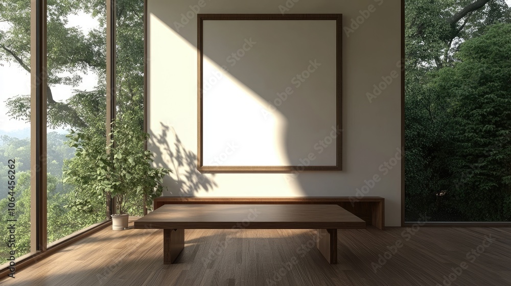 Fototapeta premium Modern Minimalist Interior with Empty Frame and Natural Light