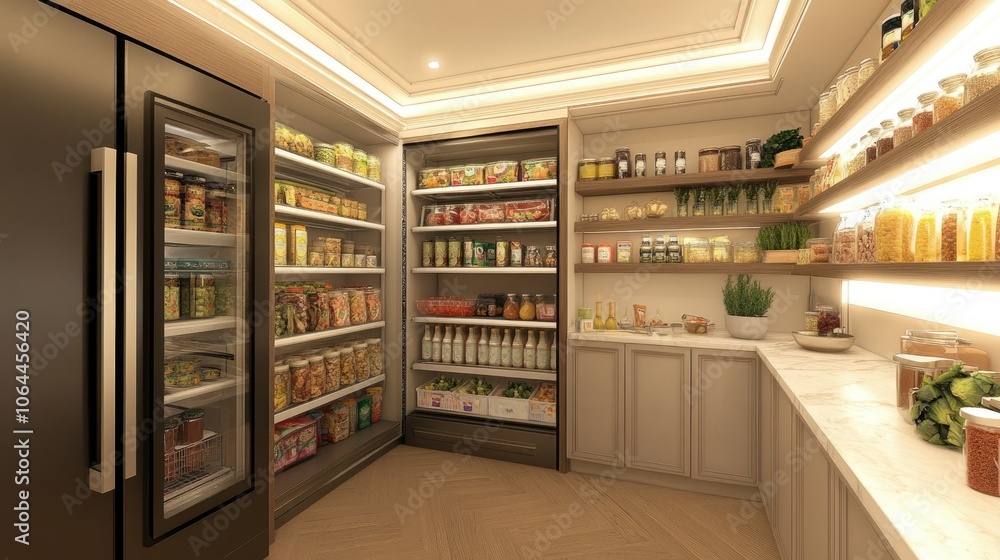 Modern Organized Kitchen Pantry with Fresh Ingredients Modern Organized Kitchen Pantry with Fresh Ingredients