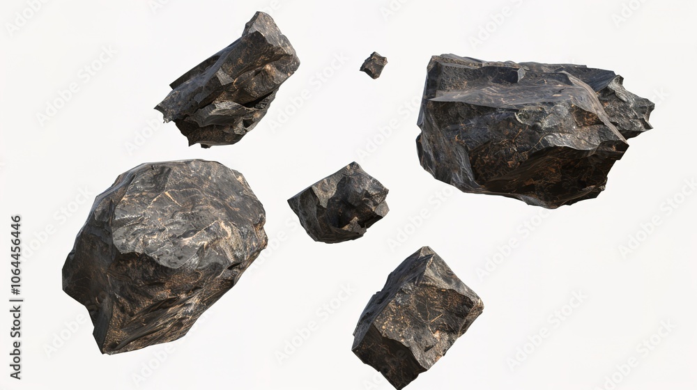Isolated falling rocks on a white background create a dramatic and textured scene. A captivating display of natural elements against a pure backdrop. Isolated falling rocks on a white background create a dramatic and textured scene. A captivating display of natural elements against a pure backdrop.