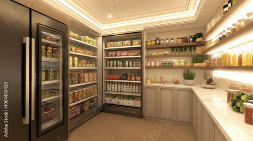 Modern Organized Kitchen Pantry with Fresh Ingredients