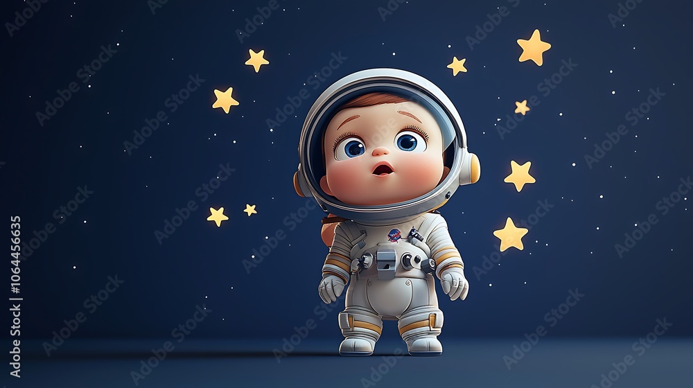 Cute Astronaut Baby Looking at Stars in Space Cute Astronaut Baby Looking at Stars in Space