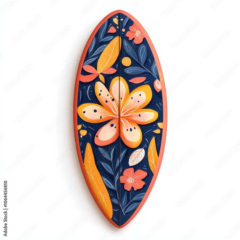 Adorable Illustrated Surfboard with Floral Design Adorable Illustrated Surfboard with Floral Design