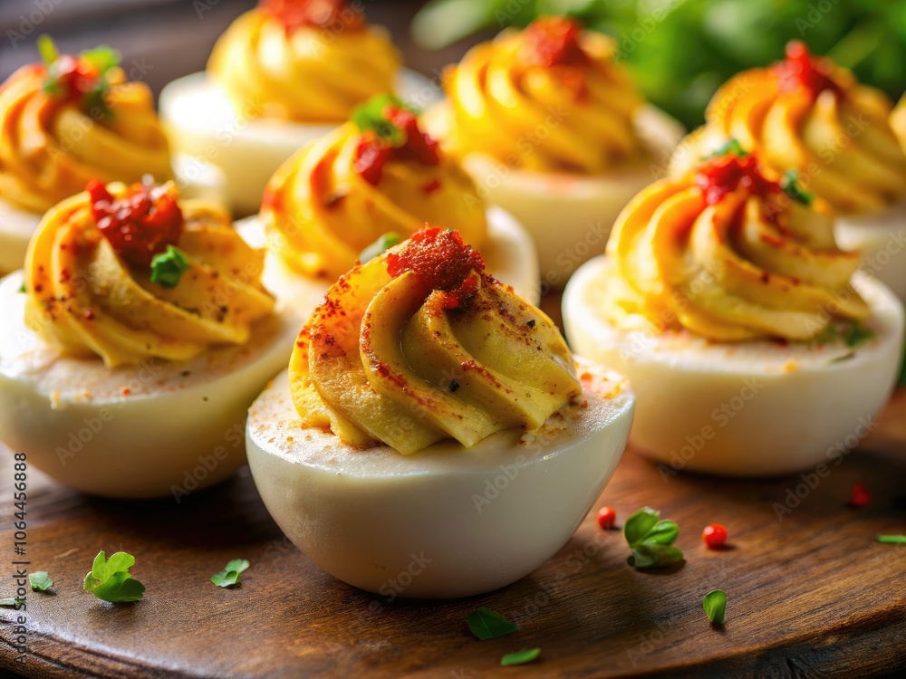 Delicious Deviled Eggs on White Background - Perfect Macro Photography for Food Lovers Delicious Deviled Eggs on White Background - Perfect Macro Photography for Food Lovers