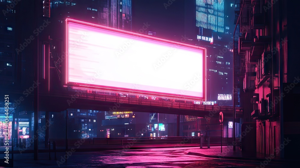 Neon Cityscape with Empty Billboard at Night Neon Cityscape with Empty Billboard at Night