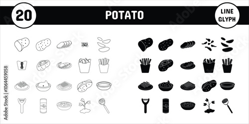 Potato Line Glyph Vector Illustration Icon Sticker Set Design Materials