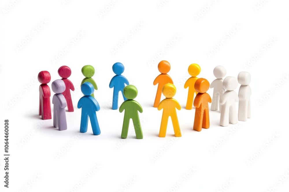 Colorful figurines representing diversity and unity in a group setting, isolated on a white background. Colorful figurines representing diversity and unity in a group setting, isolated on a white background.