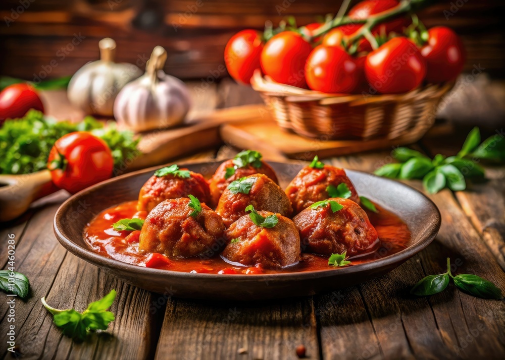 Delicious Tilt-Shift Meatballs on a Plate for Food Photography Delicious Tilt-Shift Meatballs on a Plate for Food Photography