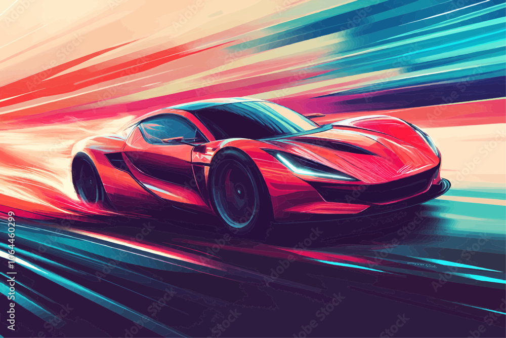 Dynamic Motion of a Red Sports Car on Speedy Track Vector Illustration - Conveying a sense of velocity and excitement in a dynamic, artistic style. Dynamic Motion of a Red Sports Car on Speedy Track Vector Illustration - Conveying a sense of velocity and excitement in a dynamic, artistic style.