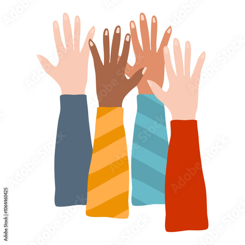 group of hands raised to the sky