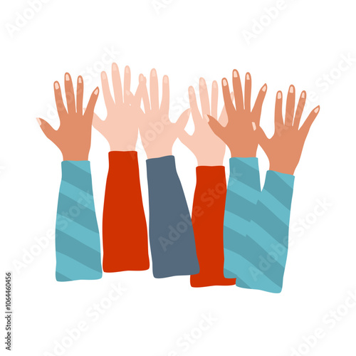 group of hands raised to the sky